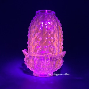 Wilkerson Glass Cornflower Blue UV Pink Glow Hobnail Fairy Lamp Lite/ Candle Votive Holder
