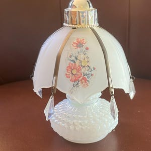 Vintage Floral Mini Glass Accent Lamp with Prisms - Shabby Chic Decor, Fairy Lamp