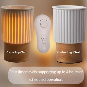 Customizable White Ceramic Wood Base Scented Candle Warmer Lamp with Timer Dimmable,Wax Melt Warmer for Aroma Candles with 1 Wax Cube