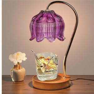 Bundle of 5 Handmade Simmer Pot Kits +  Purple Glass Lotus Flower Candle Warmer Lamp