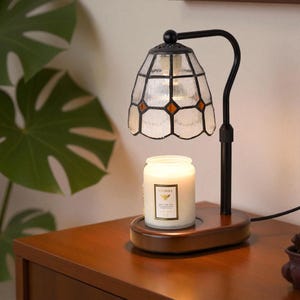 Tiffany Style Candle Warmer Lamp, Stained Glass Electric Candle Melter, Vintage Wooden Base Wax Warmer, Aromatherapy Home Decor Gift