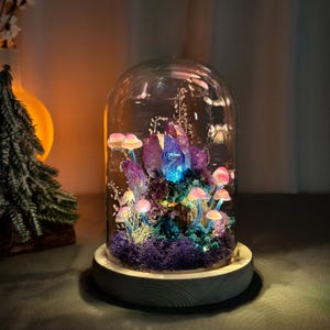 Enchanted Crystal Cluster Lamp | Mushroom Night Light | Whimsigoth Decor | Bedroom Decor | Fairy Tale Decor for Home