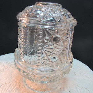 Vintage MCM Indiana Glass Stars & Bars Fairy Lamp – Clear Angel Light